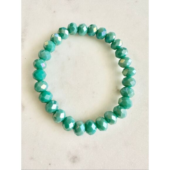 Aqua Green stretch beaded sparkle bracelet - Picture 3 of 3